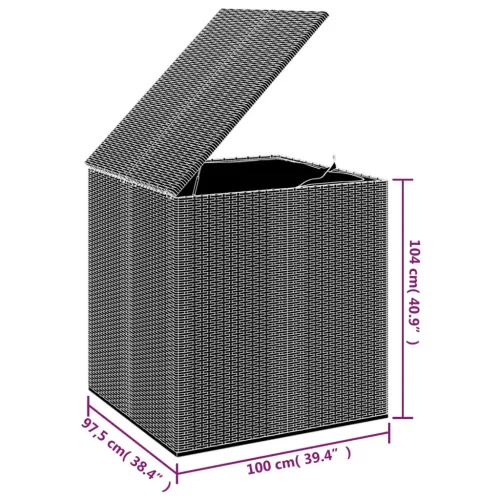  fekete polyrattan kerti párnatartó doboz 100 x 97,5 x 104 cm