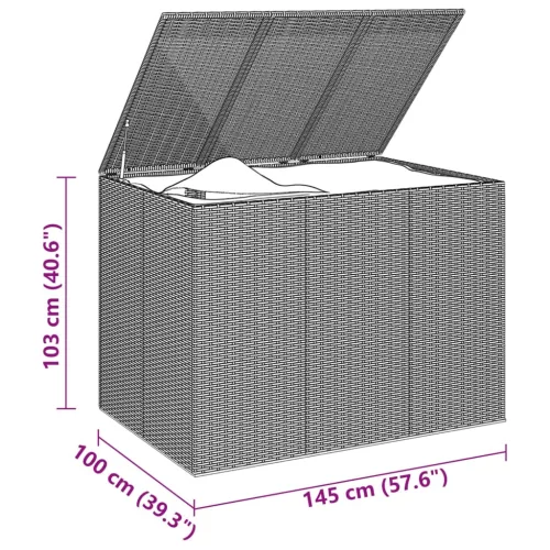  szürke polyrattan kerti párnatartó doboz 145 x 100 x 103 cm