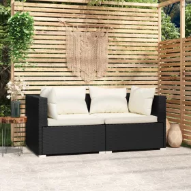  fekete kétszemélyes polyrattan kanapé párnákkal