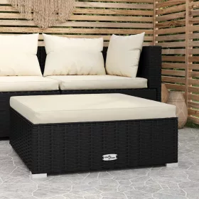    fekete polyrattan kerti lábtartó párnával 70 x 70 x 30 cm
