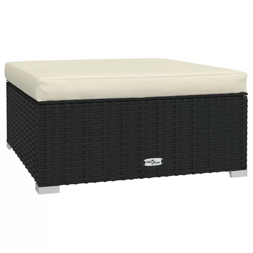  fekete polyrattan kerti lábtartó párnával 70 x 70 x 30 cm