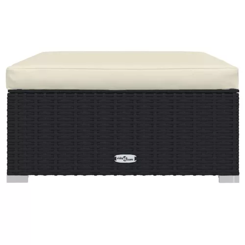  fekete polyrattan kerti lábtartó párnával 70 x 70 x 30 cm