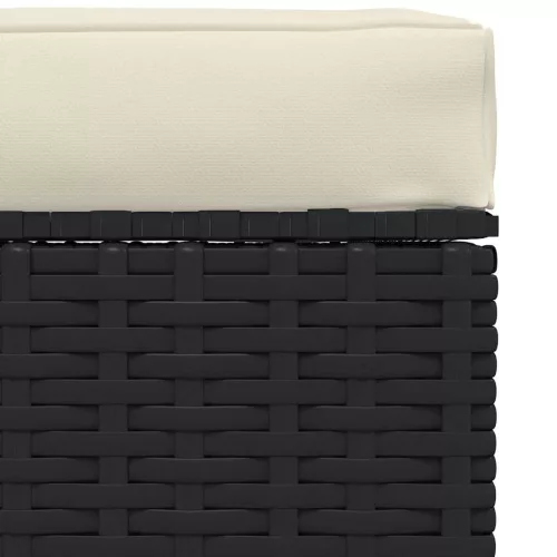  fekete polyrattan kerti lábtartó párnával 70 x 70 x 30 cm