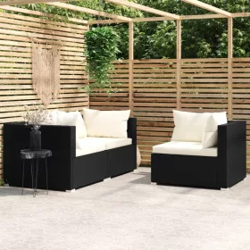    3 részes fekete polyrattan kerti ülőgarnitúra párnákkal