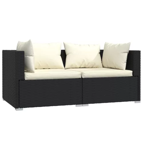  3 részes fekete polyrattan kerti ülőgarnitúra párnákkal