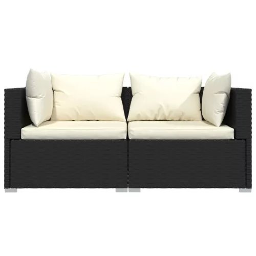  3 részes fekete polyrattan kerti ülőgarnitúra párnákkal