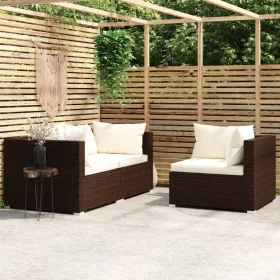    3 részes barna polyrattan kerti ülőgarnitúra párnákkal