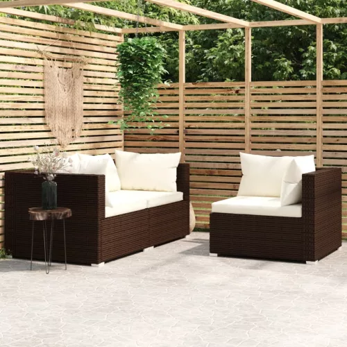  3 részes barna polyrattan kerti ülőgarnitúra párnákkal