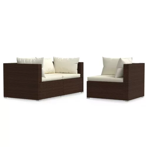  3 részes barna polyrattan kerti ülőgarnitúra párnákkal