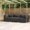  háromszemélyes szürke polyrattan kanapé párnákkal