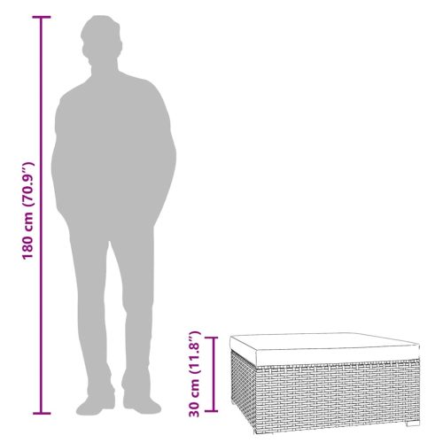  szürke polyrattan kerti lábtartó párnával 70 x 70 x 30 cm