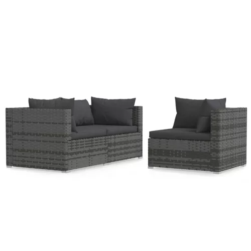  3 részes szürke polyrattan kerti ülőgarnitúra párnákkal