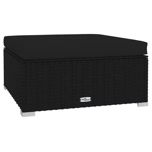  fekete polyrattan kerti lábtartó párnával 70 x 70 x 30 cm