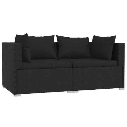  3 részes fekete polyrattan kerti ülőgarnitúra párnákkal