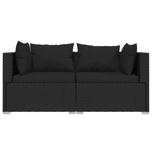  3 részes fekete polyrattan kerti ülőgarnitúra párnákkal