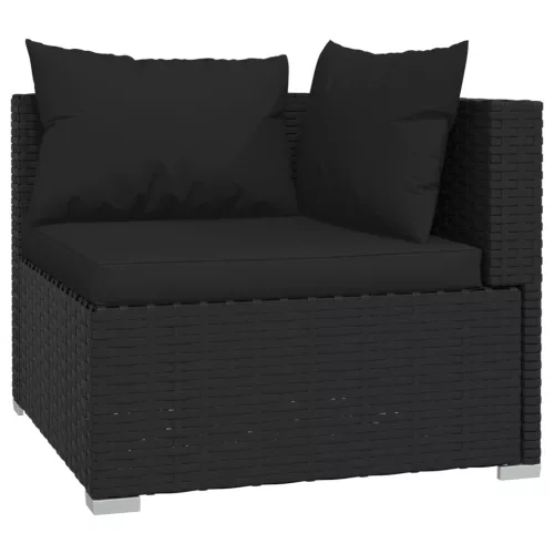  3 részes fekete polyrattan kerti ülőgarnitúra párnákkal