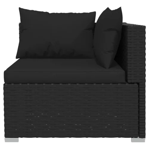  3 részes fekete polyrattan kerti ülőgarnitúra párnákkal
