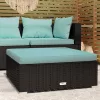  fekete polyrattan kerti lábtartó párnával 70 x 70 x 30 cm