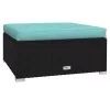  fekete polyrattan kerti lábtartó párnával 70 x 70 x 30 cm