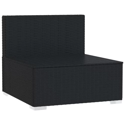  fekete polyrattan kerti középső kanapé párnákkal