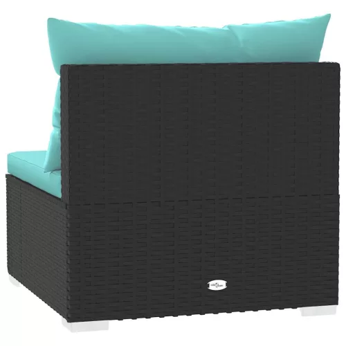  fekete polyrattan kerti középső kanapé párnákkal