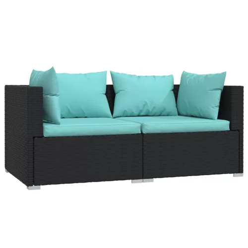  3 részes fekete polyrattan kerti ülőgarnitúra párnákkal
