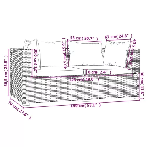  3 részes fekete polyrattan kerti ülőgarnitúra párnákkal