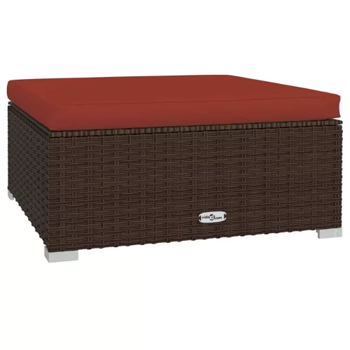  barna polyrattan kerti lábtartó párnával 70 x 70 x 30 cm