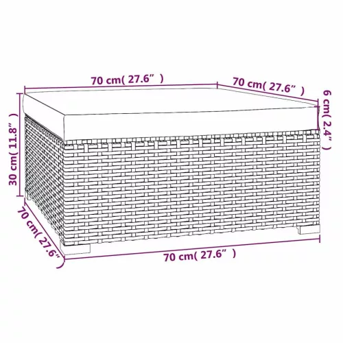  barna polyrattan kerti lábtartó párnával 70 x 70 x 30 cm