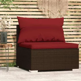  barna polyrattan kerti középső kanapé párnákkal