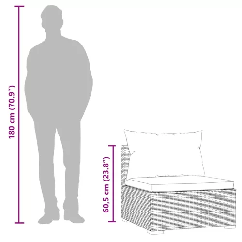  barna polyrattan kerti középső kanapé párnákkal