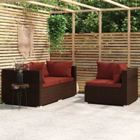  3 részes barna polyrattan kerti bútorszett párnákkal