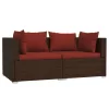  3 részes barna polyrattan kerti bútorszett párnákkal