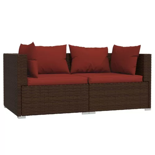  3 részes barna polyrattan kerti bútorszett párnákkal