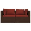 3 részes barna polyrattan kerti bútorszett párnákkal