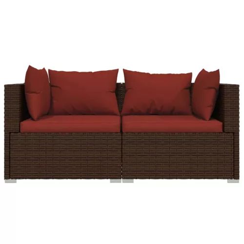  3 részes barna polyrattan kerti bútorszett párnákkal
