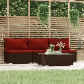    4 részes barna polyrattan kerti ülőgarnitúra párnákkal