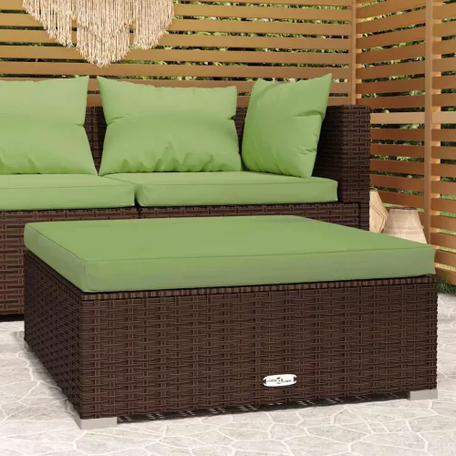  barna polyrattan kerti lábtartó párnával 70 x 70 x 30 cm