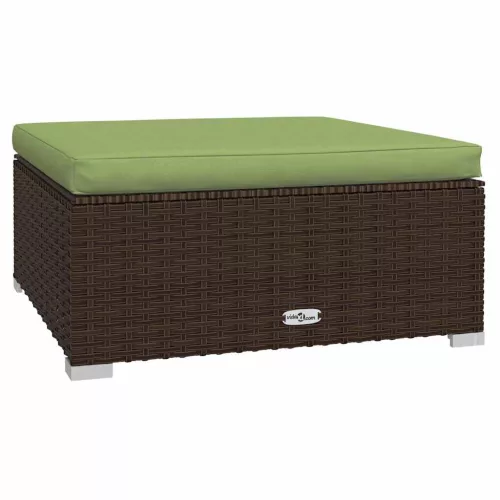  barna polyrattan kerti lábtartó párnával 70 x 70 x 30 cm