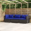  3 személyes szürke polyrattan kanapé párnákkal