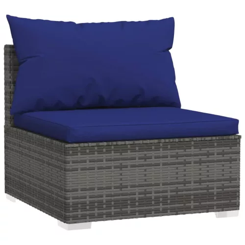  3 személyes szürke polyrattan kanapé párnákkal