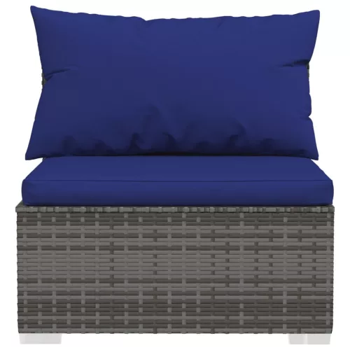  3 személyes szürke polyrattan kanapé párnákkal