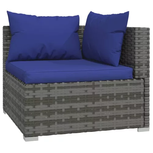  3 személyes szürke polyrattan kanapé párnákkal