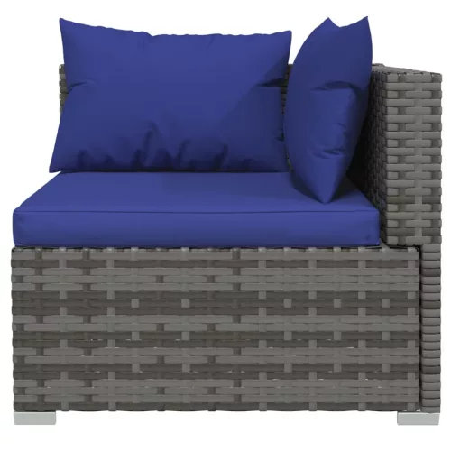  3 személyes szürke polyrattan kanapé párnákkal