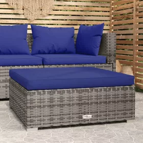    szürke polyrattan kerti lábtartó párnával 70 x 70 x 30 cm