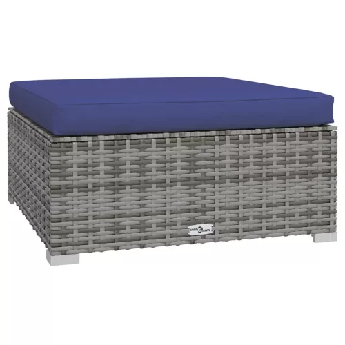  szürke polyrattan kerti lábtartó párnával 70 x 70 x 30 cm