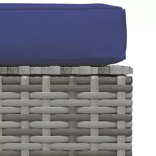  szürke polyrattan kerti lábtartó párnával 70 x 70 x 30 cm