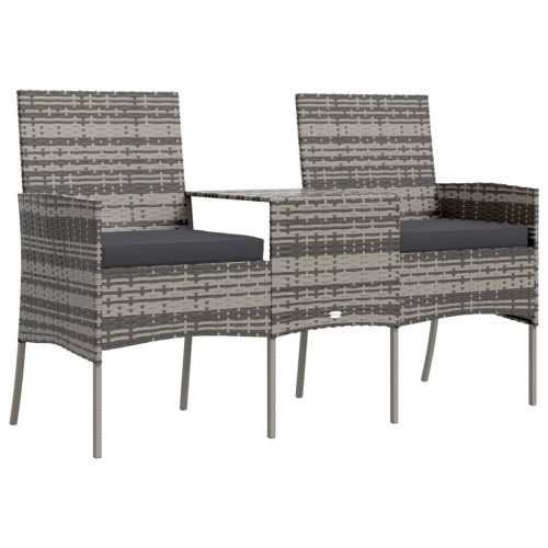  kétszemélyes antracitszürke polyrattan kanapé teázóasztallal