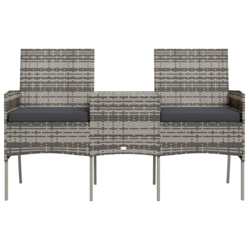  kétszemélyes antracitszürke polyrattan kanapé teázóasztallal