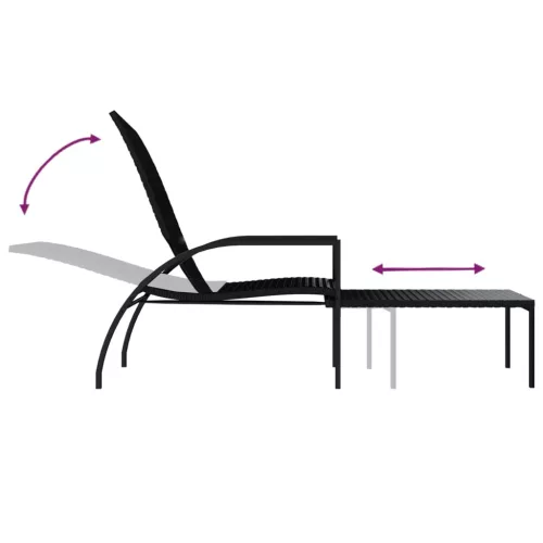  fekete polyrattan napozóágy lábtartóval